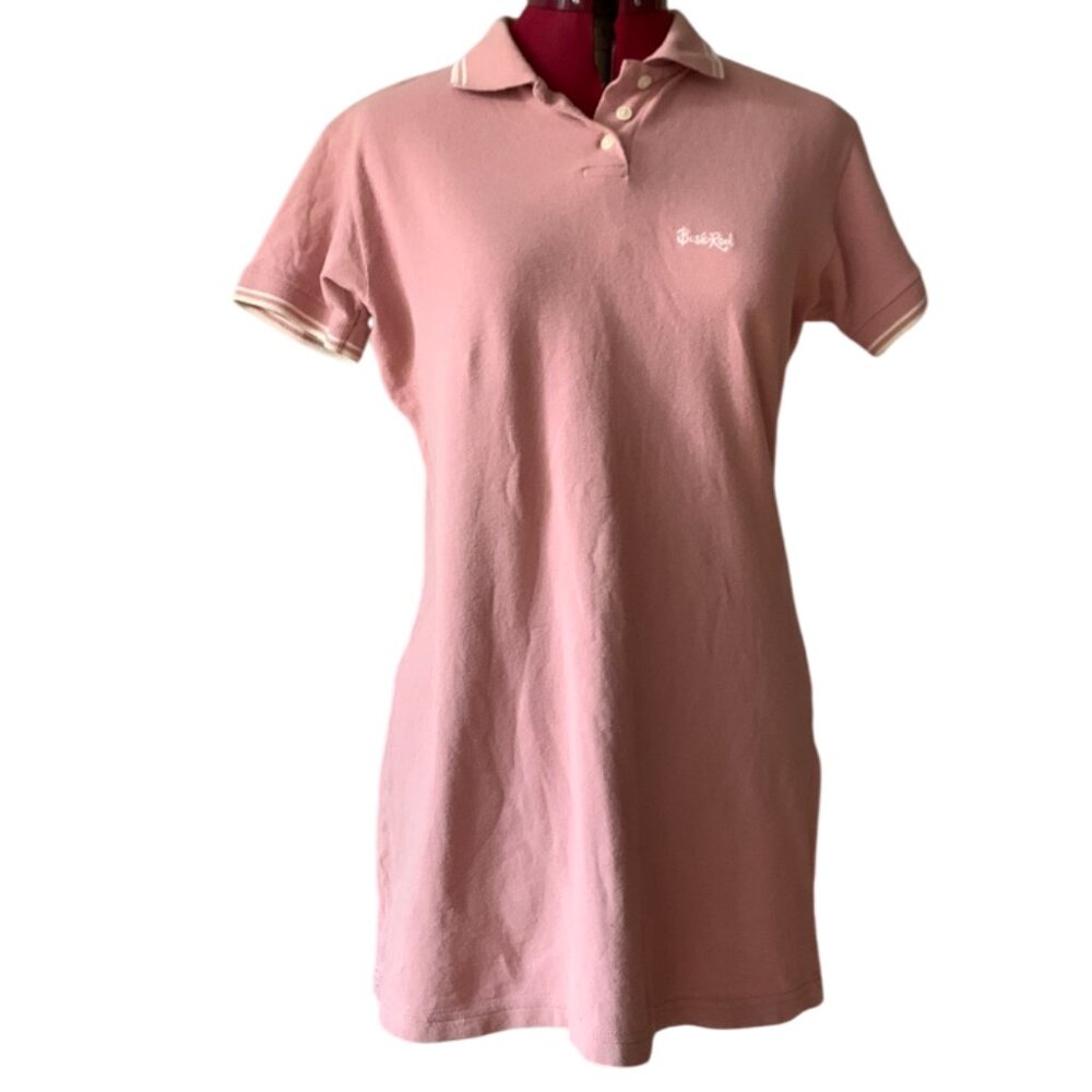 BASIC RED - Pink Polo short Dress - short sleeves - Large (fit medium)